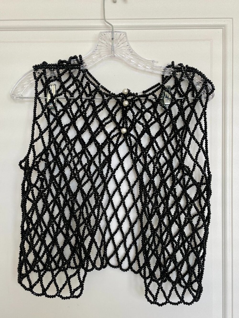 Gorgeous Black Glass Beaded Vest Top Size S/M statement overlay